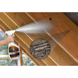 Anwendung von Holzschutz Spray auf Holzoberflächen gegen Holzschädlinge